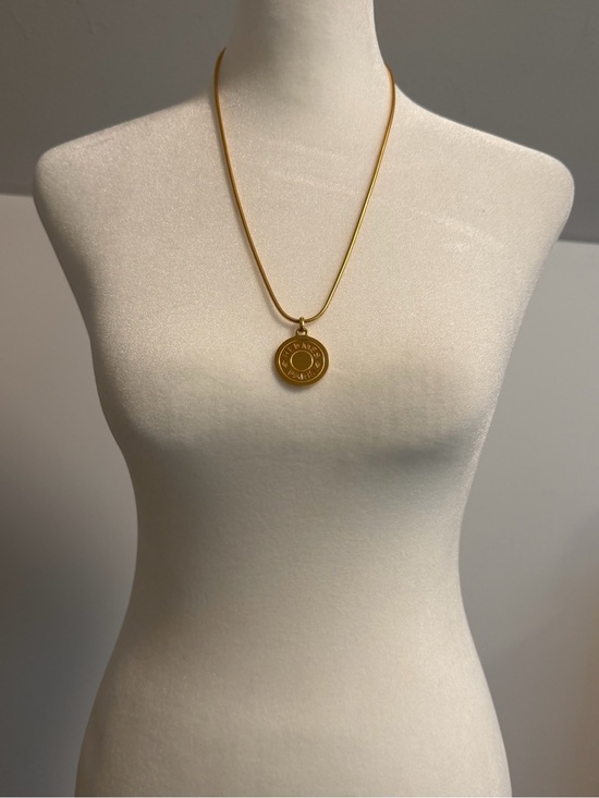 Hermes Jewelry - HERMES Gold Sellier Medallion Pendant Necklace Bijouterie Fantaisie